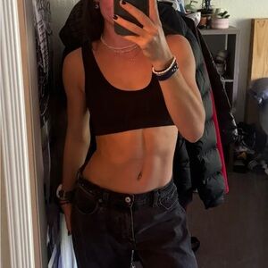 Colsie Black Ribbed Scoop Tank Top